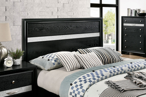 Lit convertible moderne et réglable, taille King, avec tête de lit à panneaux et tiroirs, couleur noire - Product Image 3