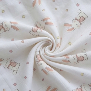 Tissu en mousseline de coton doux 100% à <span class=keywords><strong>double</strong></span> couche, imprimé avec de jolis dessins de lapins et d'étoiles, pour couverture d'emmaillotage et literie pour bébé - Product Image 6