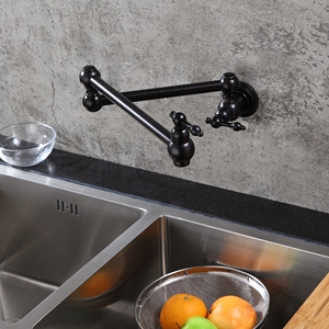 Robinet de <span class=keywords><strong>cuisine</strong></span> mural noir mat moderne pour hôtel, à double interrupteur, pliable, à un trou, pour remplir les casseroles - Product Image 2