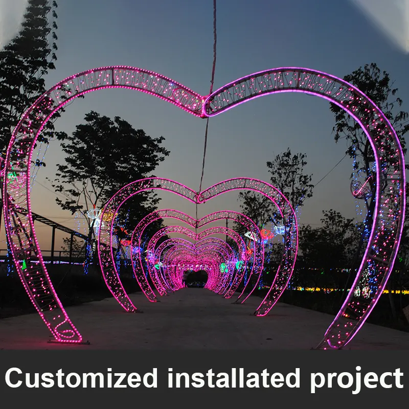 2024 Large PVC LED 3D Light Heart Shape Arch Motif Outdoor Wedding   Christmas Decoration Valentine Day Light Lamp Festival