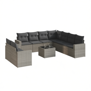 Ensemble de canapés de jardin en rotin gris avec structure en acier et verre trempé, mobilier d'extérieur pour jardin, design contemporain - Product Image 1