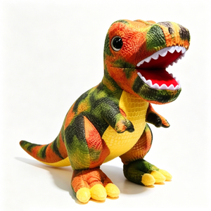 Peluche dinosaure camouflage personnalisée à bouche ouverte, T-Rex orange et vert, Tyrannosaurus Rex en peluche, jouet en peluche T-Rex - Product Image 1