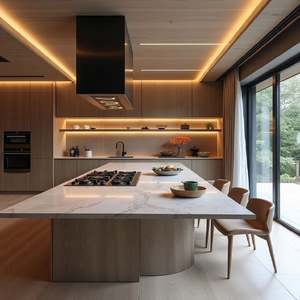 Cuisine complète de luxe en L avec îlot, portes vitrées, caractéristiques écologiques, robinet, charnières et tiroirs inclus - Product Image 2