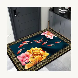 Gold border blue interior picture carp leaping over the dragon gate blessing pattern high-end household carpet