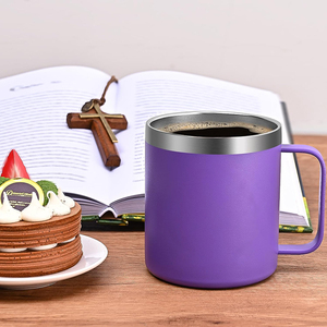 14oz Custom Vacuum Insulated Double Wall 304 Stainless Steel Camper Camping Tumbler Travel <b>Coffee</b> Mug Thermos Handle Lid Boiling - Product Image 4