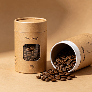 บรรจุภัณฑ์กาแฟทรงกระบอกกระดาษคราฟท์พร้อมหน้าต่าง ดีไซน์ลายดอกไม้ฟอยล์สีทอง รีไซเคิลได้ สำหรับบรรจุเมล็ดกาแฟ ชา ผงมัทฉะ - Product Image 5