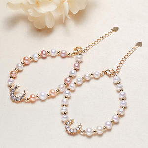 Zhuji Genuine Freshwater Pearl <b>Bracelet</b> for Women Big Moon Style Zircon Inlay Copper-Plated Gold Wholesale Pendants <b>Charms</b> - Product Image 2