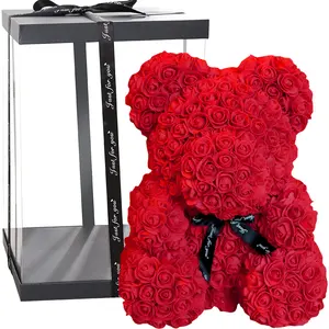 Flor Artificial de PE personalizada, conejo, unicornio, oso rosa, bricolaje, con caja de 40cm /25cm, venta al por mayor