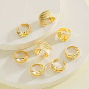 New Irregular Geometry Alloy <strong>Ring</strong> with Exaggerated Smooth Stripe <strong>Ball</strong> Opening Handpiece Set of <strong>8</strong> piece <strong>ring</strong> set - Product Image 2