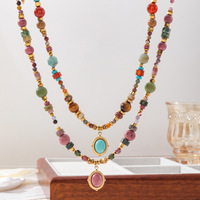 Mode Vintage acier inoxydable coloré pierre naturelle collier Agate luxe femmes collier de perles pour les filles cadeaux de fête