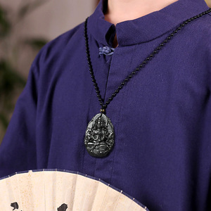 Pendentif bouddhiste <span class=keywords><strong>Tara</strong></span> Guanyin Bodhisattva en jade Hetian ancien naturel (jade encre) - Product Image 4