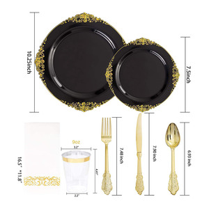 Ychon ensemble de <span class=keywords><strong>vaisselle</strong></span> <span class=keywords><strong>jetable</strong></span> <span class=keywords><strong>or</strong></span> foncé en plastique fête <span class=keywords><strong>vaisselle</strong></span> fournitures assiettes en papier jetables ensemble de <span class=keywords><strong>vaisselle</strong></span> - Product Image 5