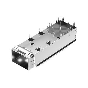 U77-E16E8-2001 Amphenol Compatible à travers le trou <span class=keywords><strong>1</strong></span> Port Press-Fit SFP + Cage avec dissipateur de chaleur - Product Image 4