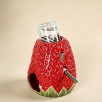 Distributeur d'eau en céramique en forme de fraise avec support pour hamster nain et petit animal de compagnie, accessoire pour cage