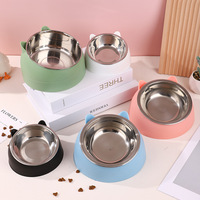 Gamelle surélevée anti-dérapante et anti-fuite pour animaux de compagnie, en acier inoxydable et plastique solide, avec support cervical élégant pour chats, chiens et oiseaux