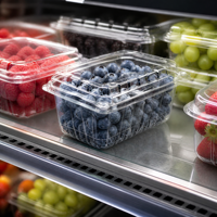 Conteneur alimentaire empilable en gros, boîte en plastique PET jetable pour tomates, cerises, fraises et fruits avec trou