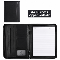 Portafolio de Cuero A4 Personalizado con Cierre, Bolsillo Interior con Cierre, Ranuras para Tarjetas, Portadocumentos con Logotipo para Reuniones de Negocios