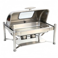 Chauffe-plat de luxe 9L à couvercle roulant, chauffe-plat à alcool en acier inoxydable SUS304 avec contrôle manuel de la température 85-100°C, pour service de traiteur et buffet