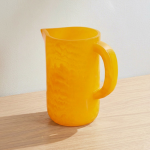 Food Safe Handcrafted Yellow Resin Pitcher Round Shape Lightweight Home Decor Water Jug Modern Design for Serving Beverages 2/3L - Product Image 1
