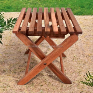 Mesa Auxiliar Plegable Cuadrada Pequeña de Madera de Acacia, Venta al Por Mayor de Fábrica, Acabado Galvanizado Multi-Estilo para Macetas y Jardineras - Product Image 3