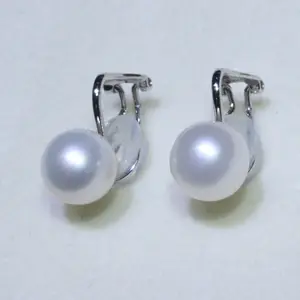 Clip d'oreille en perle d'eau douce certifiée 7-11Mm, cercle parfait, lumière forte AAAAA, perles rondes, boucles d'oreilles Non percées pour femmes