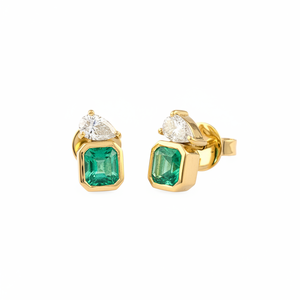 18K oro sólido Vintage verde esmeralda pera diamante joyería fina pendientes de oro precio al por mayor - Product Image 1