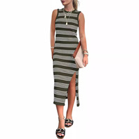 Robe gilet en tricot sans manches mi-longue d'été pour femmes décontractées Simple Fashion Hollow Knitted Side Slit Straight Knee-Length for