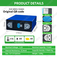   Batterie CALB MB31 314ah 3.2V Lifepo4, batterie de stockage d'énergie, cellule de batterie Lifepo4 314ah pour le stockage d'énergie solaire