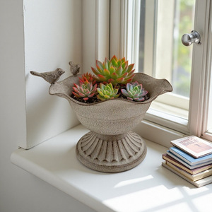 Pot de fleurs rétro en métal avec oiseaux, gris, pour plantes succulentes, décoration intérieure et extérieure pour bureau - Product Image 2