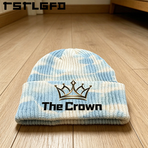 Gorro de punto tie-dye con logo personalizado, venta al por mayor, gorro de invierno bordado con tela suave, gorra estilo streetwear, fabricante de gorros tipo skull cap - Product Image 3