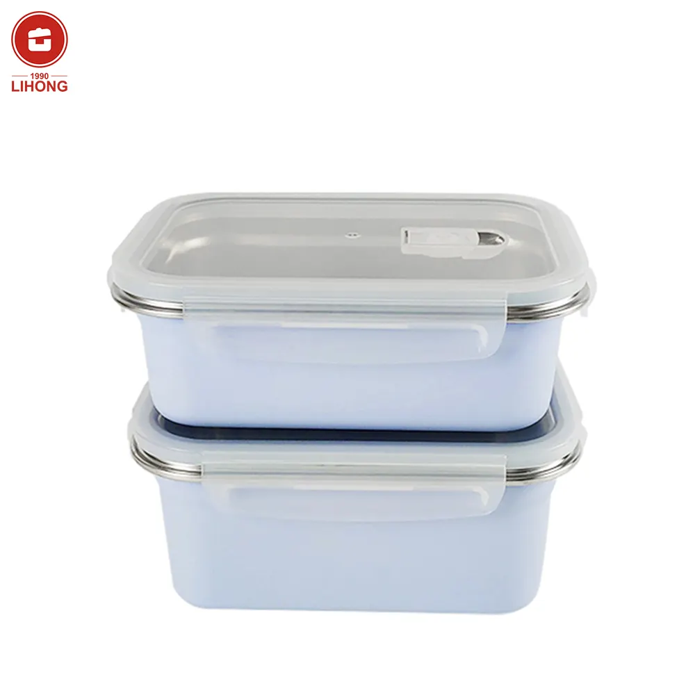 LIHONG Custom Stainless Steel kitchen storage box Lunch Box with PP Lid Leakproof Blue Kids Box food storage stainless still