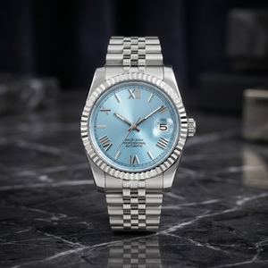Montre de plongée personnalisée Dayjusts, argent, bleu glacé, mouvement SEIKO NH35, bracelet en acier inoxydable 29 mm, logo MOD, montre analogique avec réserve de marche - Product Image 2