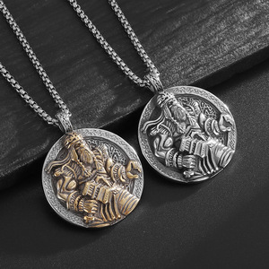 Collier pendentif Viking Odin en acier inoxydable, design rond en forme d'animal, bijoux cadeau unisexe DZ114 - Product Image 1