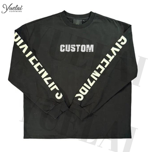Benutzer definiertes Logo Siebdruck Langarmhemd mit Rundhals ausschnitt Street Custom ized <span class=keywords><strong>Large</strong></span> Pattern Langarm Schwarz Übergroßes Herren hemd