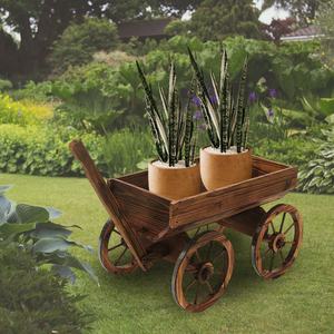 Nouveau design de jardinière de fleurs en bois Station Garden Wagon Decor avec roues surélevées Garden Bed Planter Box For Outdoor Backyard Balcon - Product Image 2