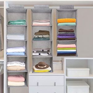 Artificial Cotton Linen Sundries Storage Bag 3/4/5layer Collapsible Hanging Storage <b>Shelves</b> Hanging Closet Organizer - Product Image 2