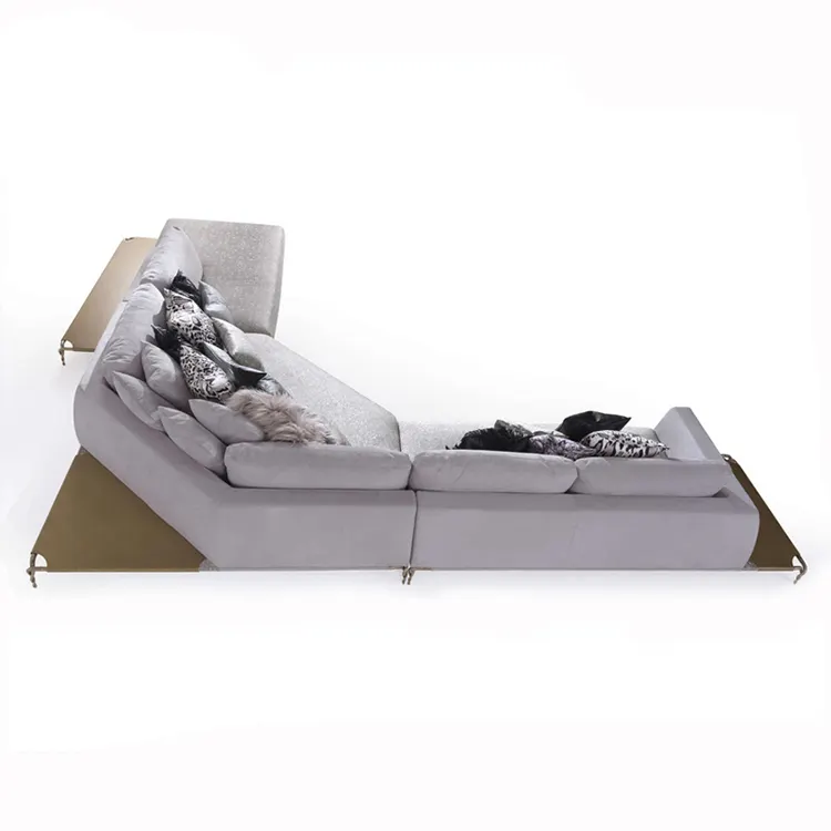 Fabricante de muebles a medida para villas y casas de lujo en forma de L gris sofás conjunto de muebles de sala de estar de lujo