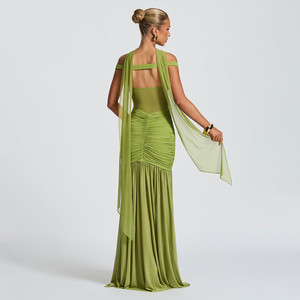 Elegante abito da donna <span class=keywords><strong>con</strong></span> spalline <span class=keywords><strong>verde</strong></span> oliva <span class=keywords><strong>con</strong></span> <span class=keywords><strong>spacco</strong></span> a <span class=keywords><strong>spacco</strong></span> alto abito <span class=keywords><strong>lungo</strong></span> donna - Product Image 2