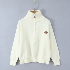 Suéter Cárdigan de Punto con <span class=keywords><strong>Cuello</strong></span> <span class=keywords><strong>Alto</strong></span>, Manga Larga, Color <span class=keywords><strong>Beige</strong></span>, Cierre de Cremallera, Estilo Casual para Mujer - Product Image 1