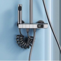 Fabricant de robinets de salle de bains de luxe personnalisés, pommeau de douche numérique à DEL avec clé de piano, jet de pluie gris et jet de massage