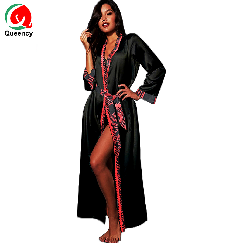 Платье Queency женское атласное большого размера с рукавами до запястья и принтом Анкары, шелковое Макси-Платье с карманами по обеим сторонам