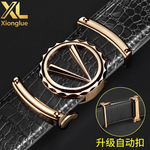 Cinturón de Moda Occidental con Hebilla de Placa con Logotipo V de 3.3 cm de Ancho, Cinturones de Cuero Genuino para Hombre y Mujer - Product Image 4