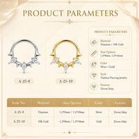 Anneau de piercing de luxe en titane ASTM F136 avec étoile en zircon cubique, à charnière, pour septum, nez, hélix