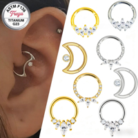 ASTM F136 Titanium CZ Cartilage Earrings Daith Helix Rings Fashion Moon Ear Hoop Nose Ring Septum Clicker Body Piercing Jewelry