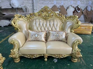 European Style Leather Sectional <b>Sofa</b> Set with Solid Wood Carved Frame Durable & Comfortable for Apartment Living Room <b>Hotel</b> - Product Image 6