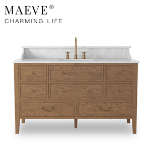 Mobile <span class=keywords><strong>Bagno</strong></span> Moderno di Lusso in Legno di Quercia con Lavabo Singolo e Top in Marmo per Arredamento di Alta Gamma - Product Image 1