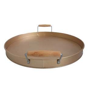 Grand plateau de Service décoratif rond <span class=keywords><strong>en</strong></span> métal galvanisé avec poignée <span class=keywords><strong>en</strong></span> <span class=keywords><strong>bois</strong></span>, vente <span class=keywords><strong>en</strong></span> gros - Product Image 4