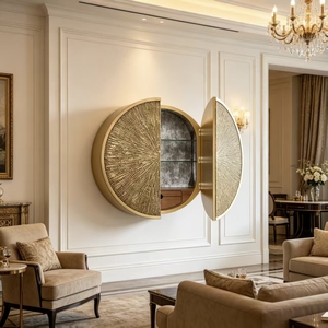 Minimalist Luxury Wine Cabinet with Wall Mounted <b>Round</b> Design and Multi-tier Glass <b>Shelving</b> for Sophisticated Home Q Are You - Product Image 2