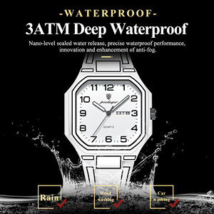 Montre à quartz pour homme Poedagar 608, style manga, cadran carré, bracelet en silicone, affichage de la date et du jour, montre-bracelet lumineuse - Product Image 2