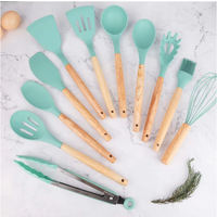 Ensemble de 12 Ustensiles de Cuisine en Silicone avec Manche en Bois